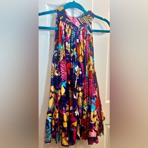 Colorful Ashley Stewart Navy Floral Pleated Shirt with Pink Yellow Red Accents